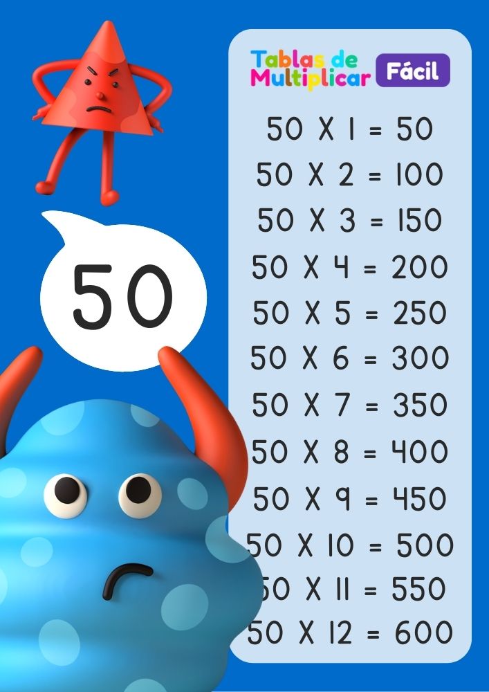 Tabla de multiplicar del 50 PDF para imprimir
